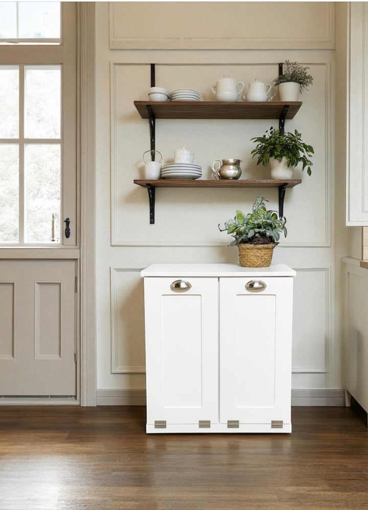 Slim style double trash cabinet in white