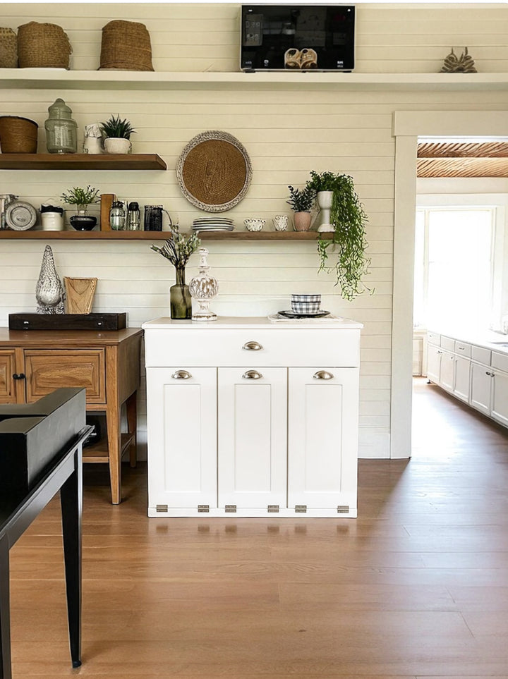 Best seller white slim triple trash cabinet