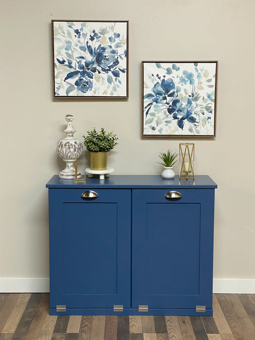 Blue double tilt out trash cabinet