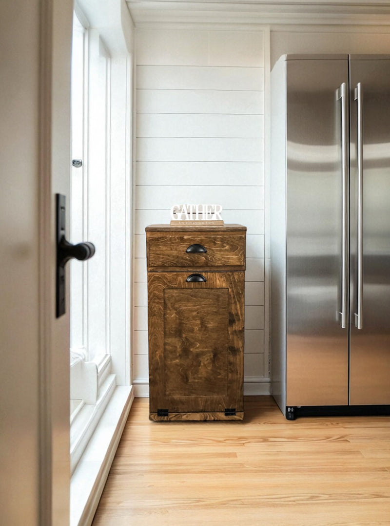Sinclair with a storage drawer in warm brown