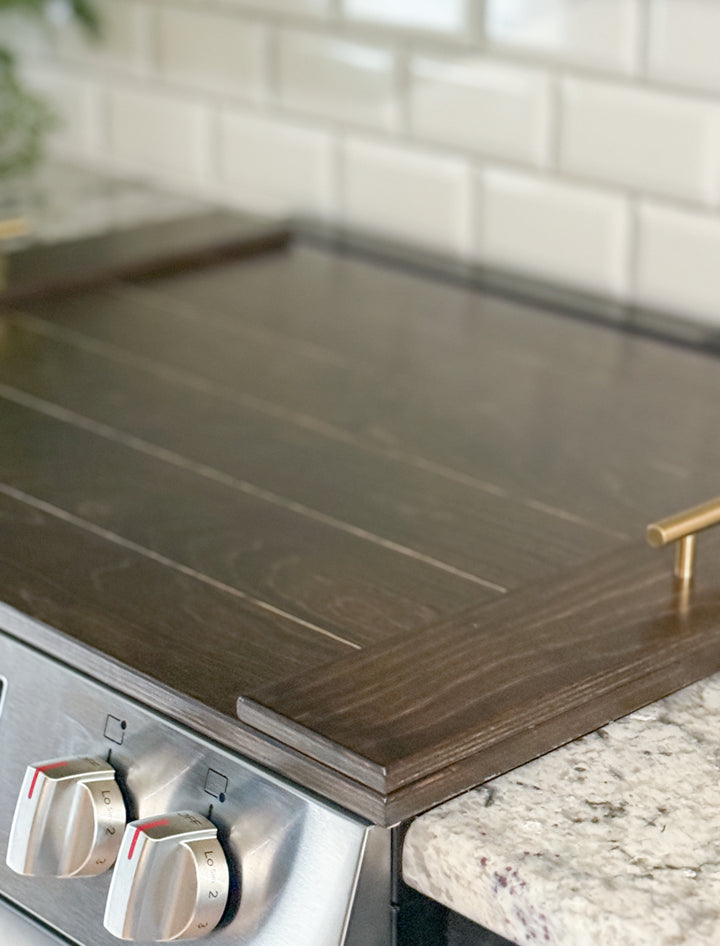 Slatted dark brown stove cover