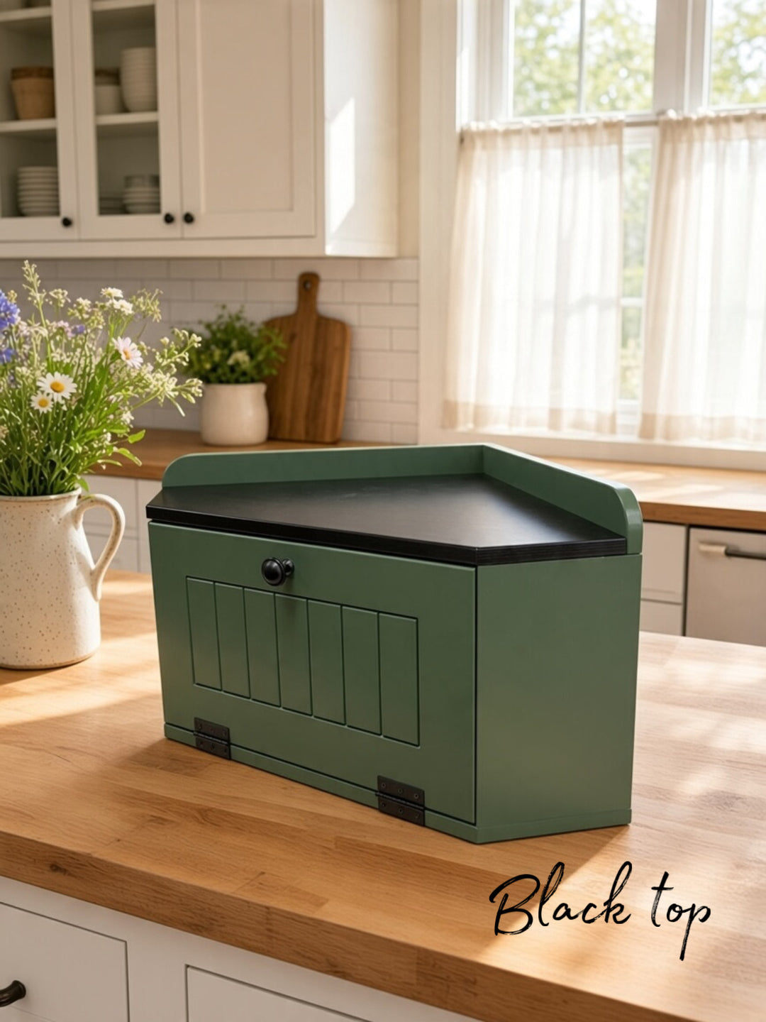 Bread box in green with stain top