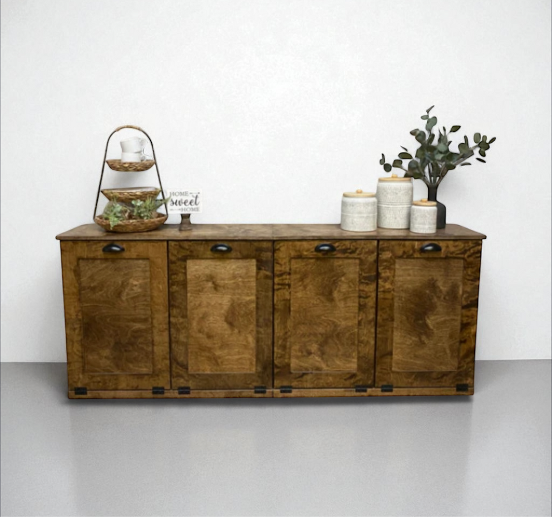 Quad trash cabinet - 4 sorter - in warm brown stain