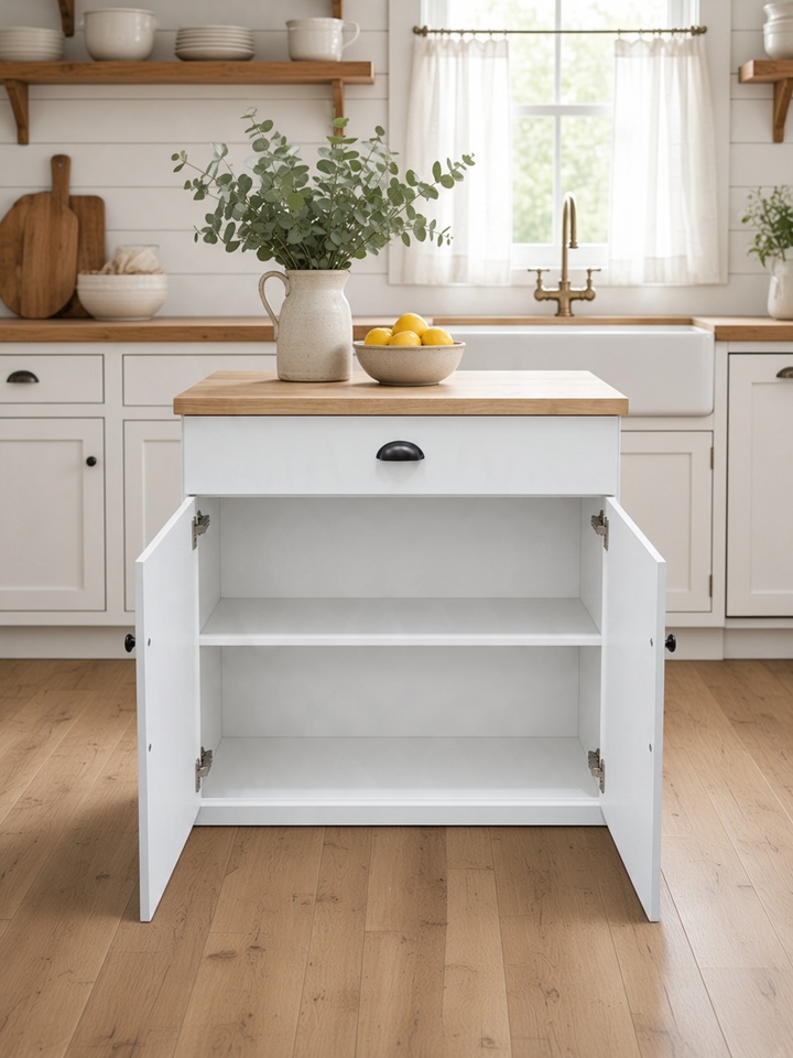 Island with a butcher block top