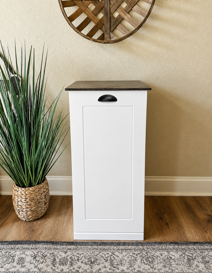 Single style pet food storage in white with a dark brown stain top