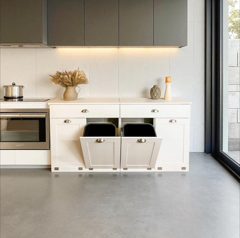 Livingston with a storage drawer in white with farmhouse doors