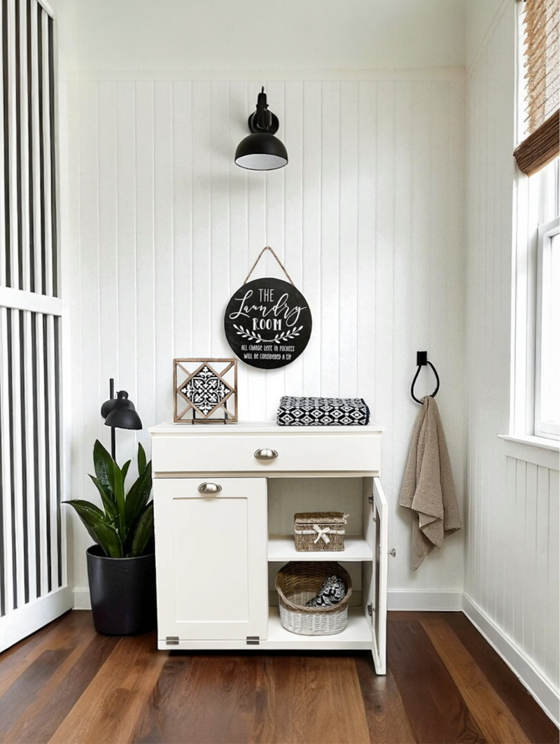Dashwood laundry with cabinet and drawer in white farmhouse style