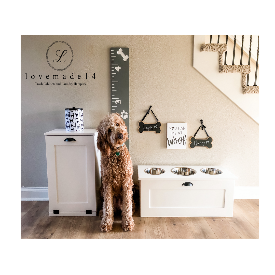 3 bowl elevated pet feeder with storage drawer