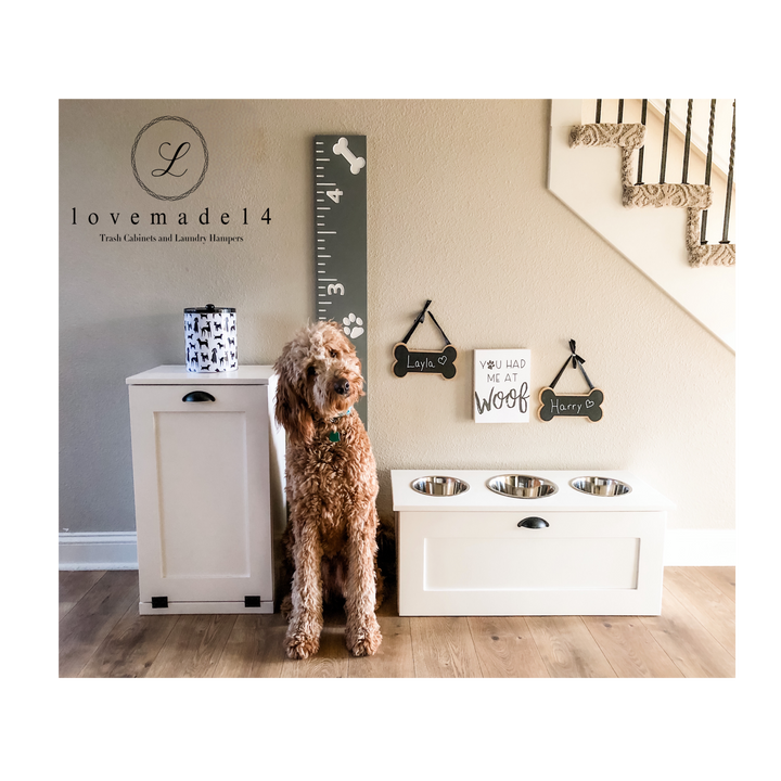 3 bowl elevated pet feeder with storage drawer