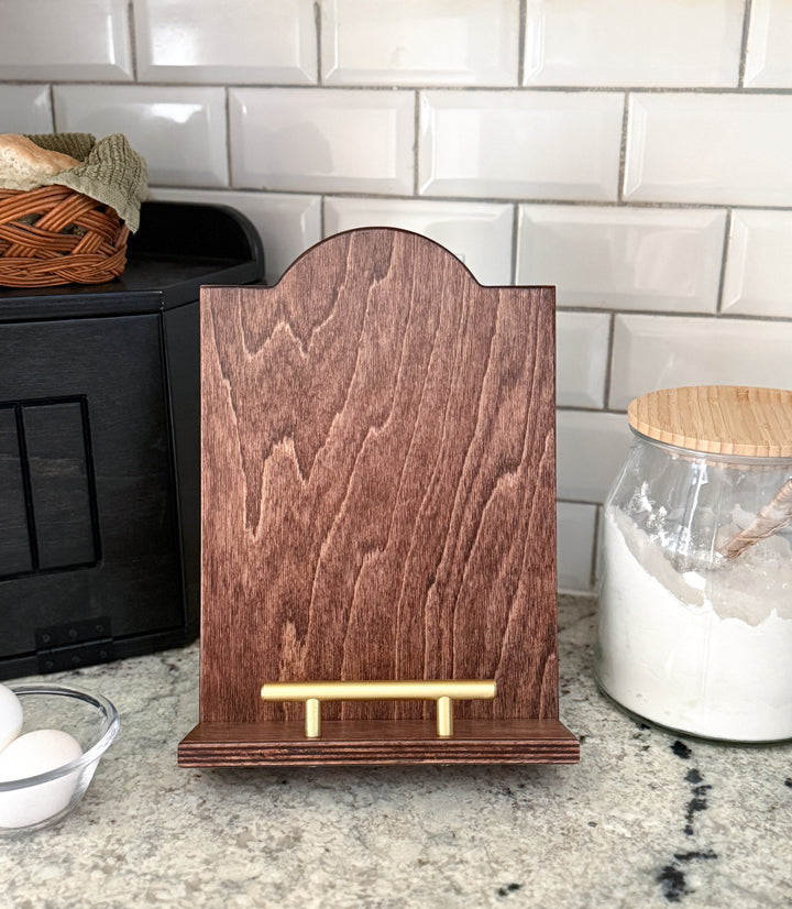 Red oak stained cookbook holder
