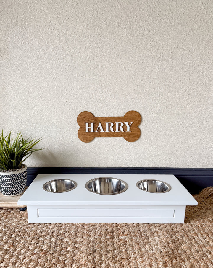 3 bowl small size elevated pet feeder in white