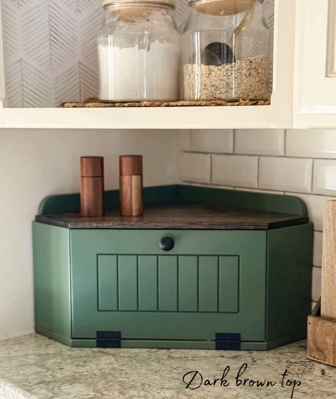 Bread box in green with stain top