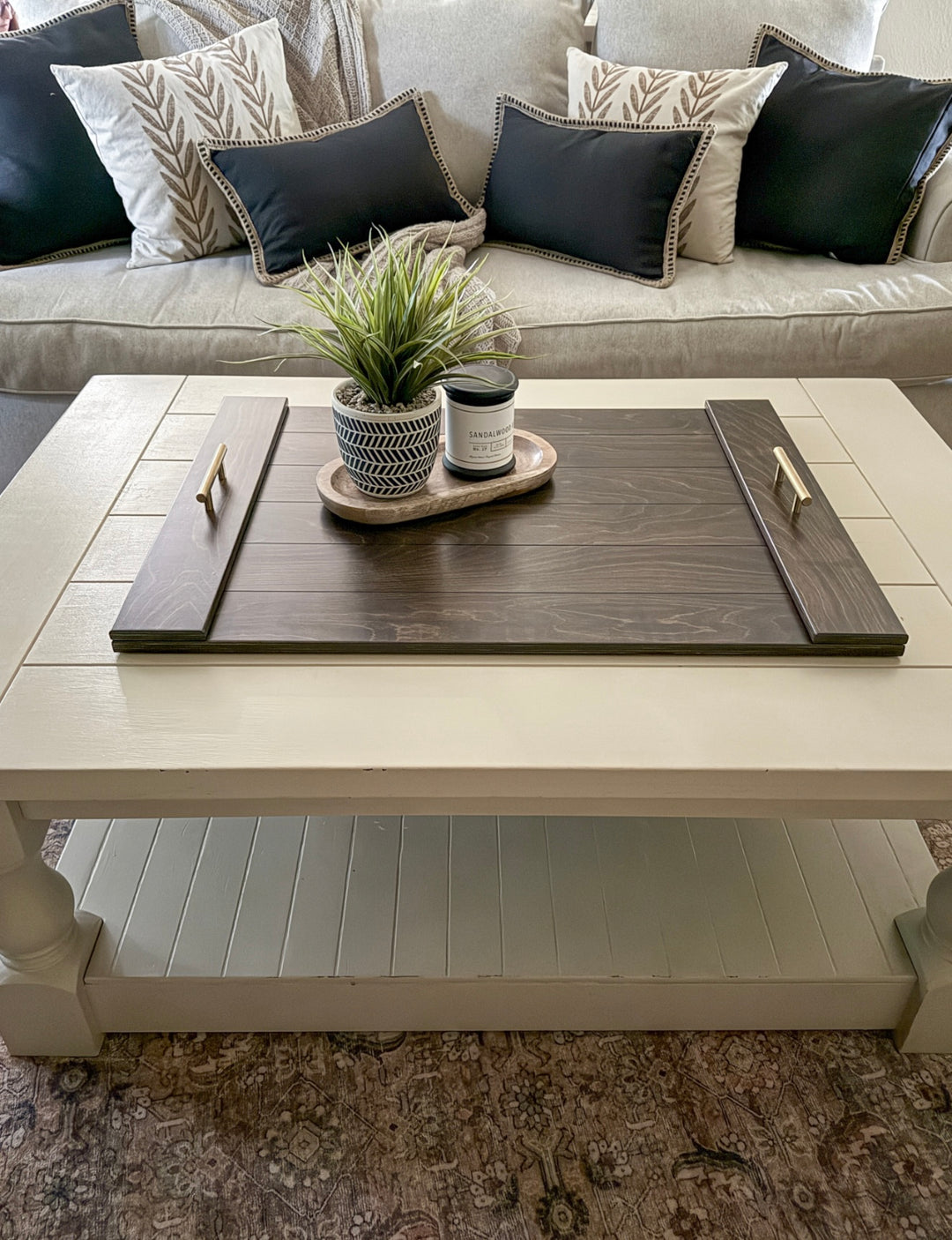 Slatted ottoman tray  dark brown