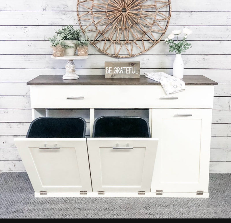 Templeton with a storage drawer in white with farmhouse door  and stained top