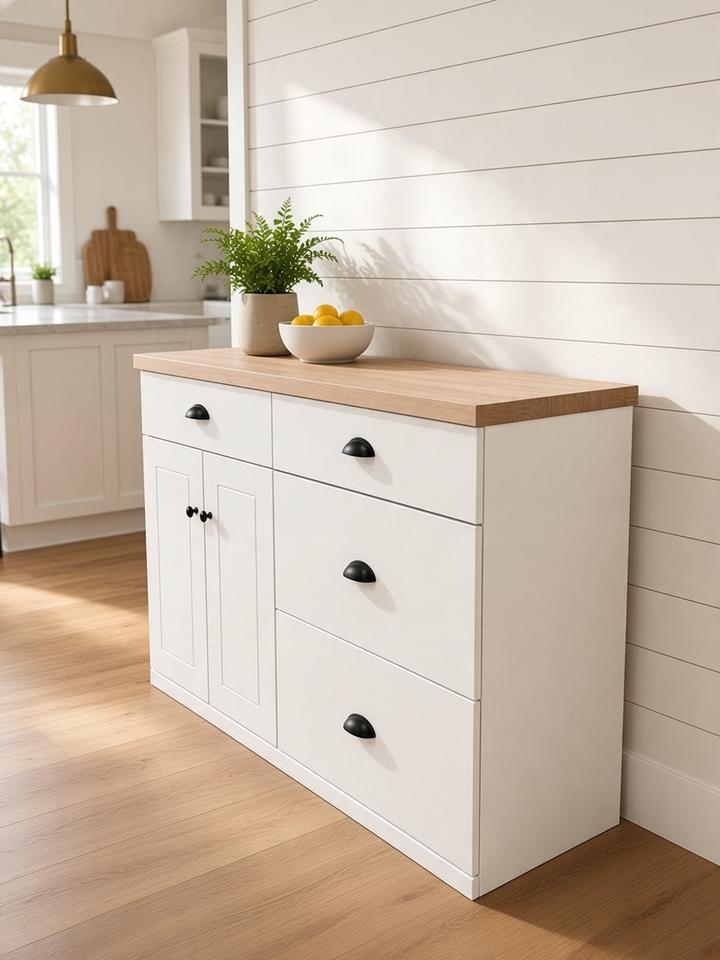 Furniture style slim design cabinet with storage drawers in white