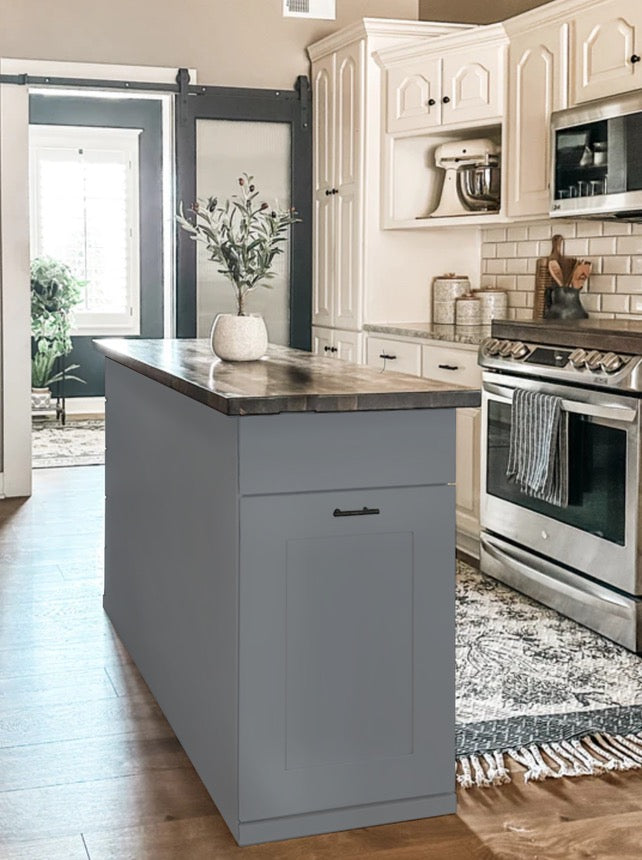 Kitchen Island with Pull-Out Trash Cabinet &amp; Drawers - Butcher Block Top - Handmade