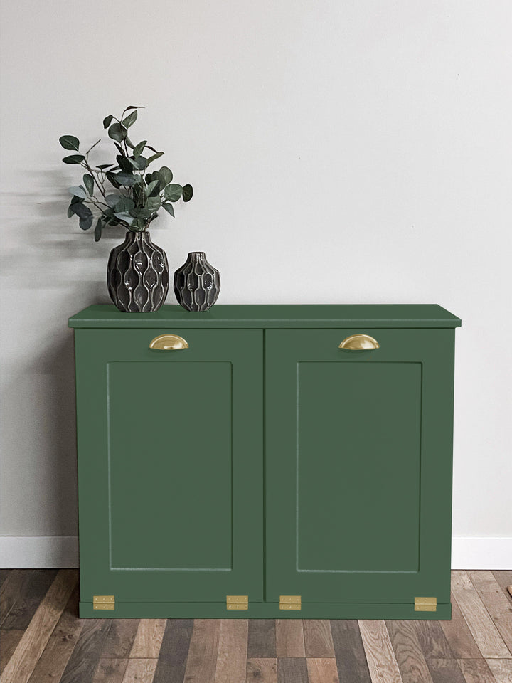 Freestanding green double trash cabinet