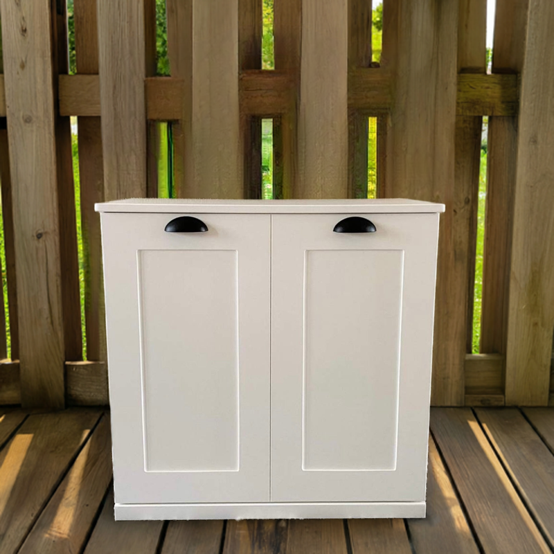 Double style pet food storage in white farmhouse style
