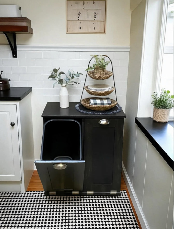 Slim style double cabinet for trash in black