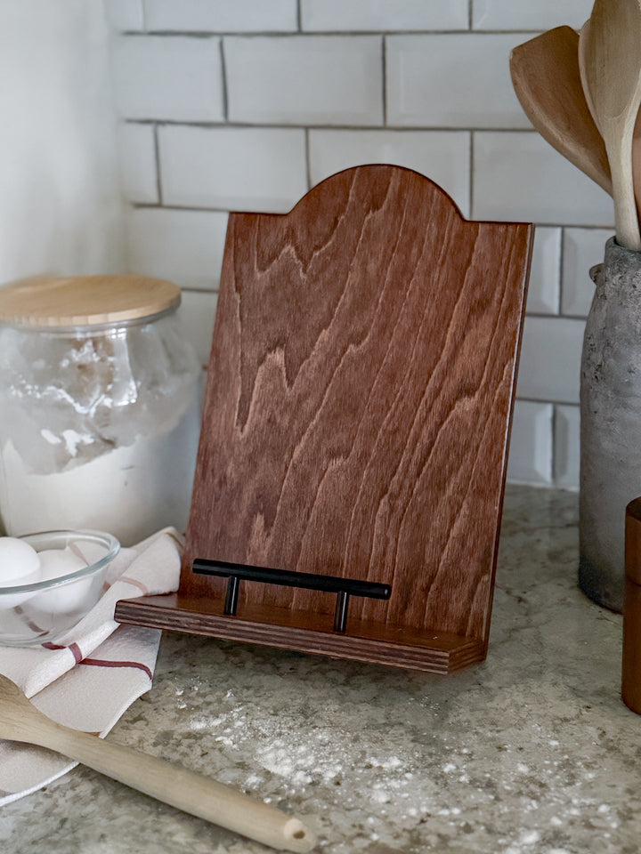 Red oak stained cookbook holder