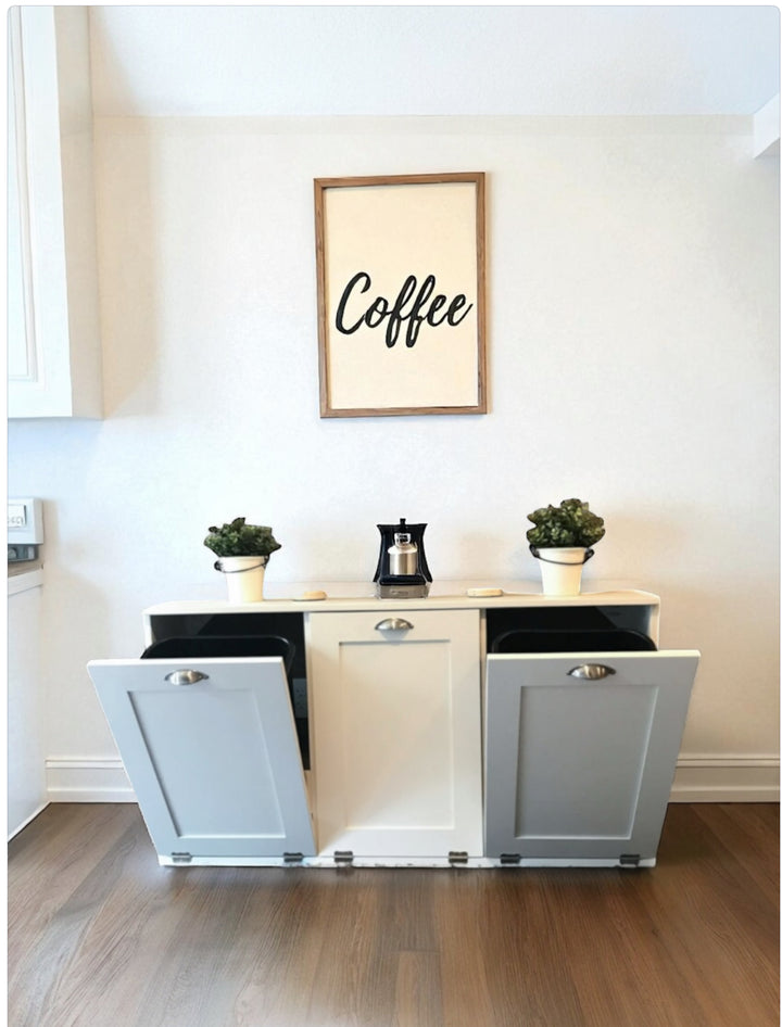 Triple trash farmhouse cabinet in white