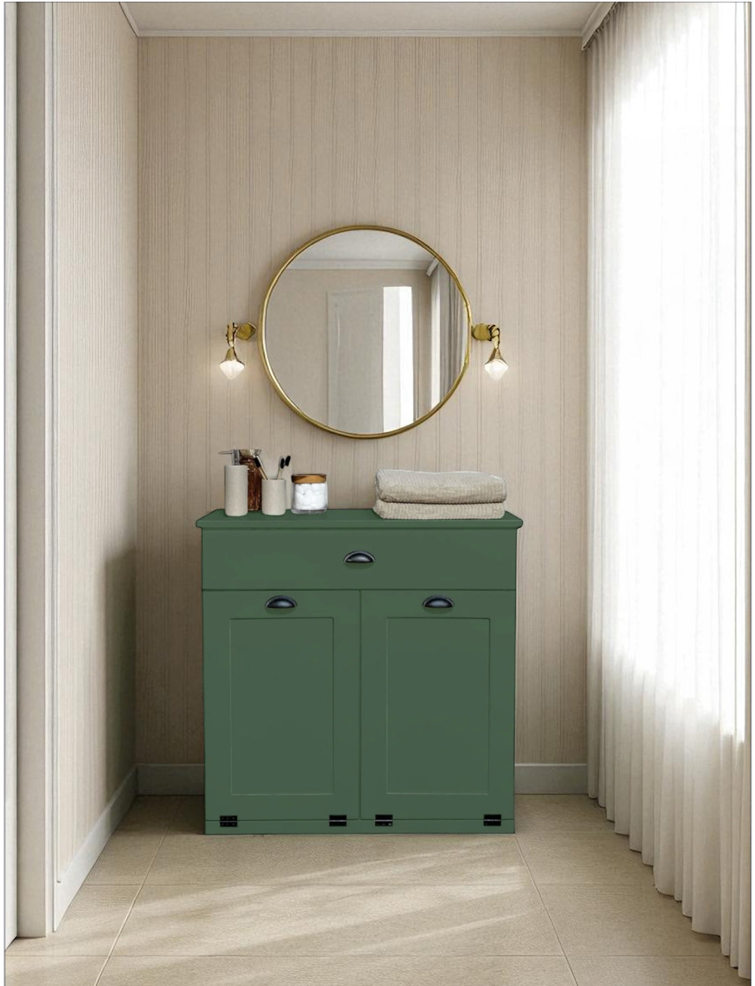 Double laundry cabinet, counter tall, with a drawer in green