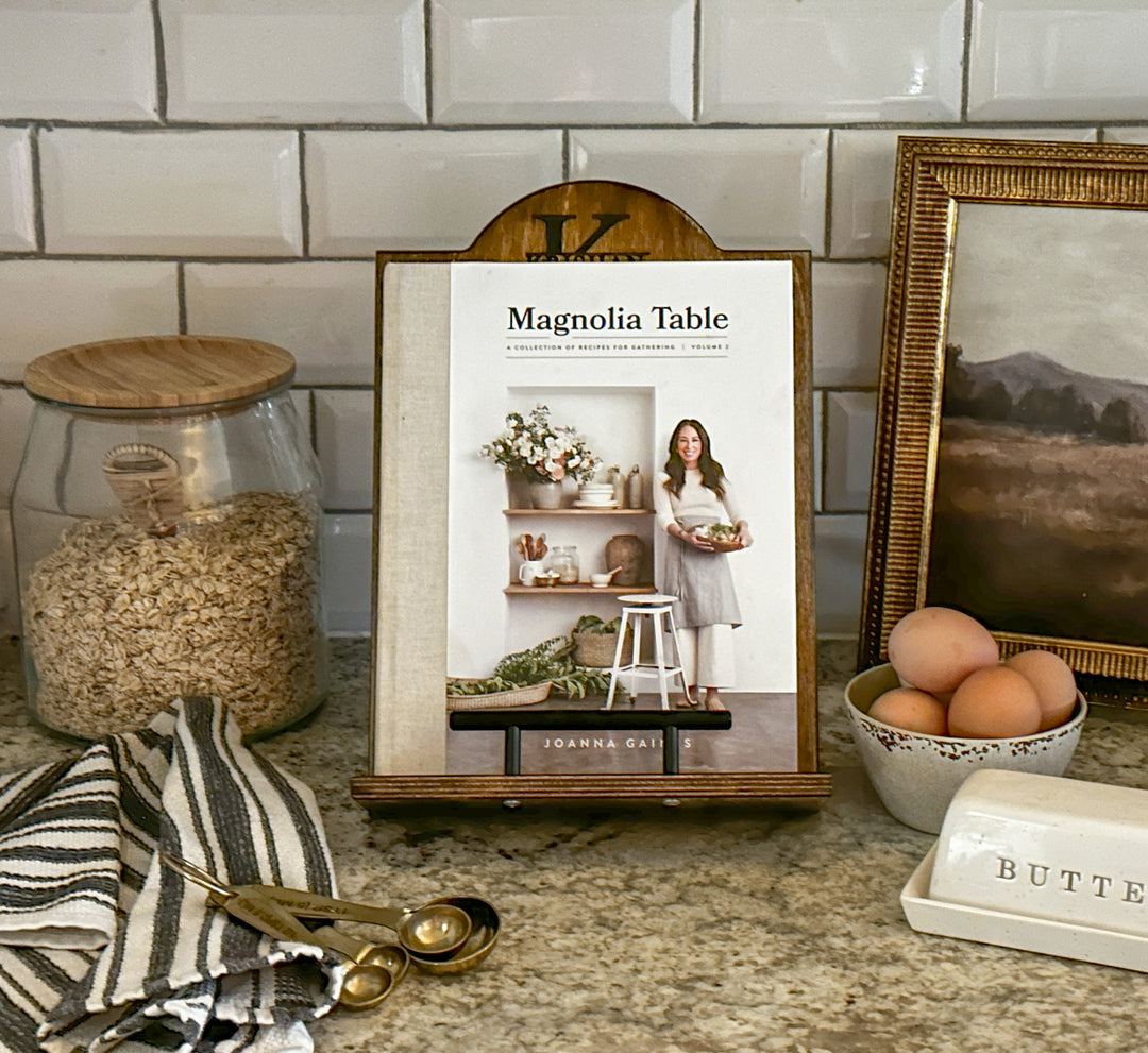 Monogram style cookbook holder