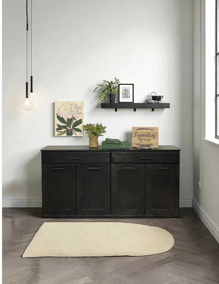 Handmade quad laundry hamper with a storage drawer in black stain