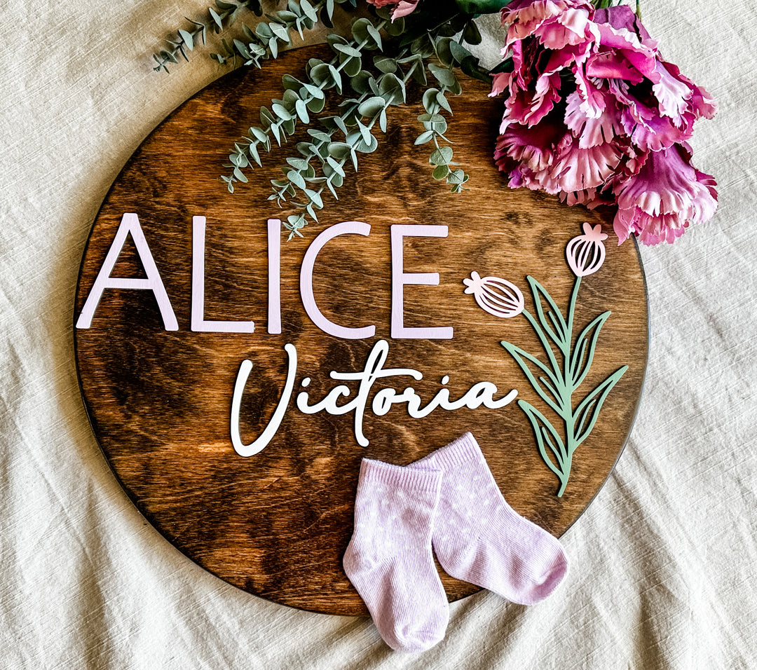 Alice Victoria flower newborn baby name sign