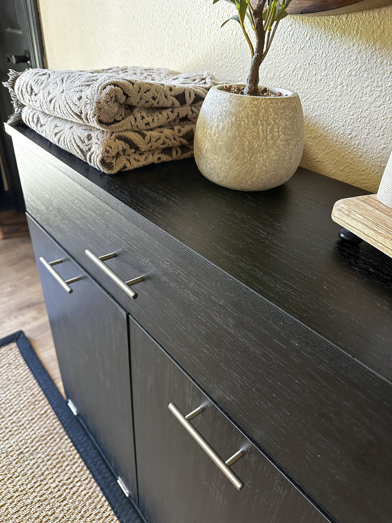 Dashwood laundry with a storage drawer in black wood look modern style