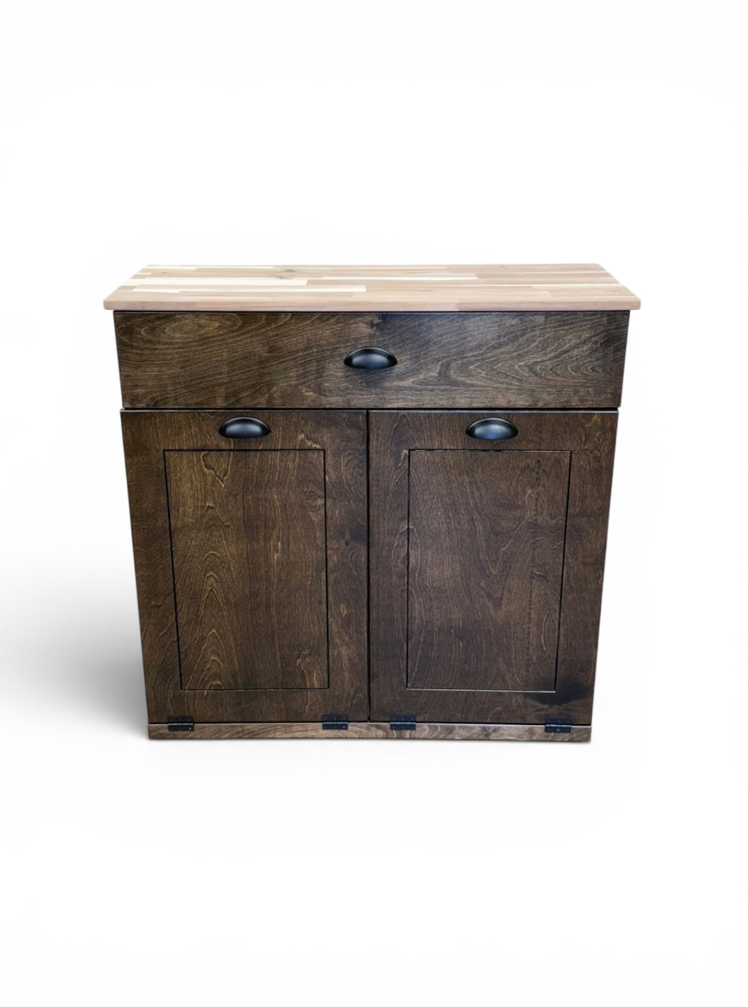 Acacia wood top for tilt out trash or laundry hamper cabinets -add to your order