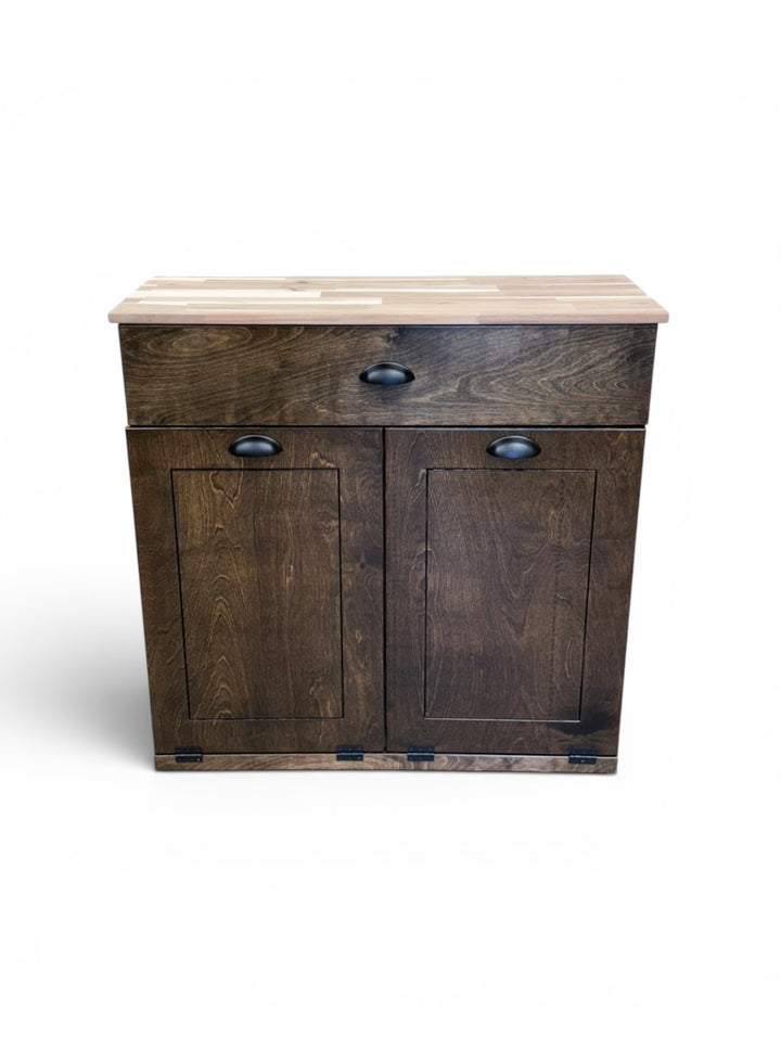 Acacia wood top for tilt out trash or laundry hamper cabinets -add to your order