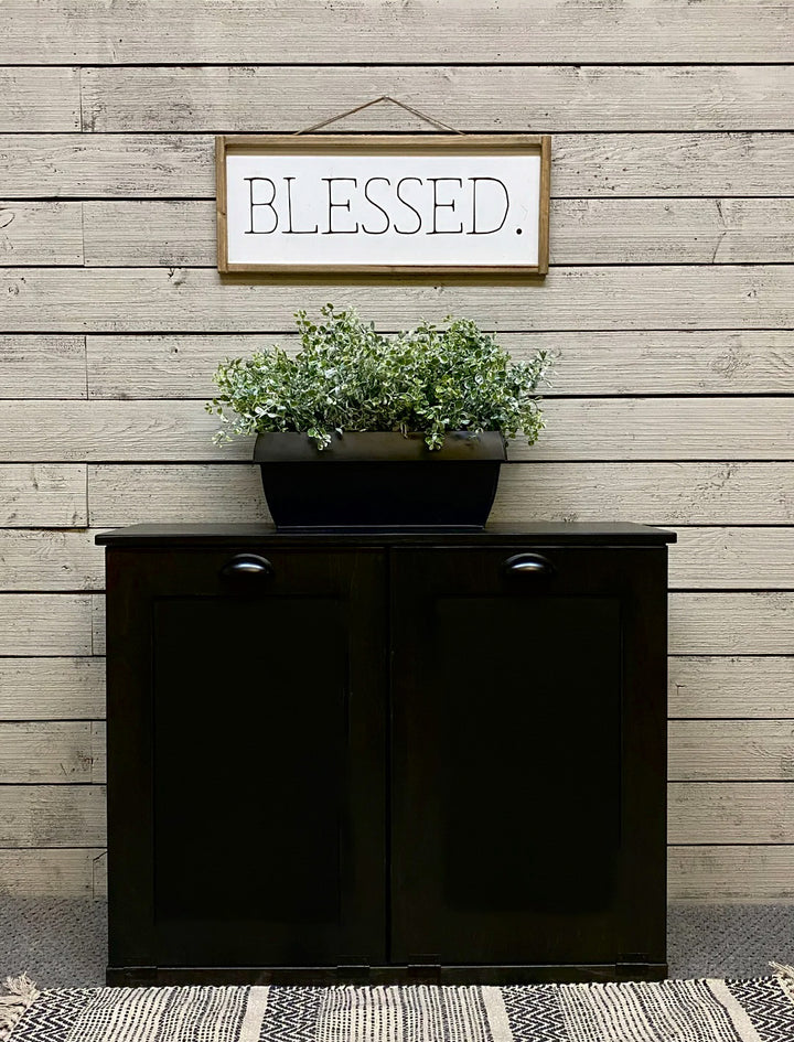 Double kitchen trash cabinet in black stain