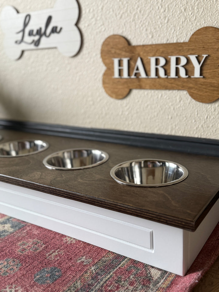 Four bowl small size elevated pet feeder in white