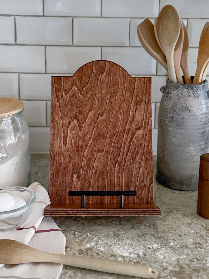 Red oak stained cookbook holder