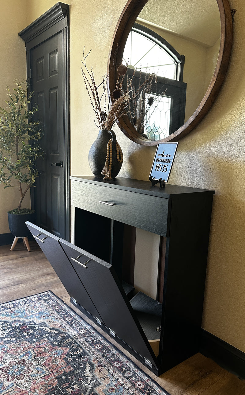 Dashwood with a storage drawer in black wood look modern style