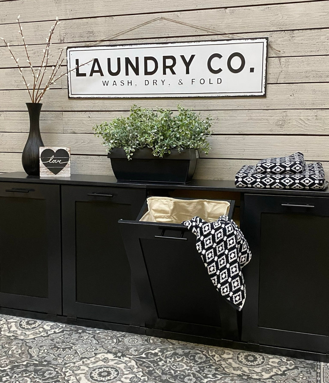 Furniture style quad laundry in black stain