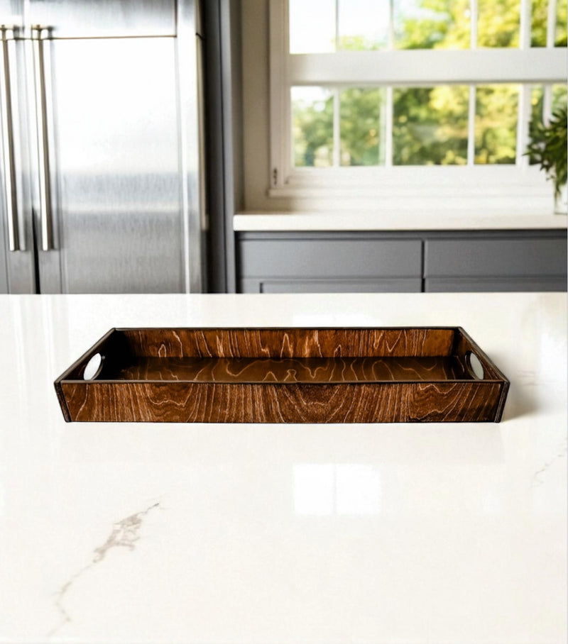 Counter organizer tray in warm brown stain