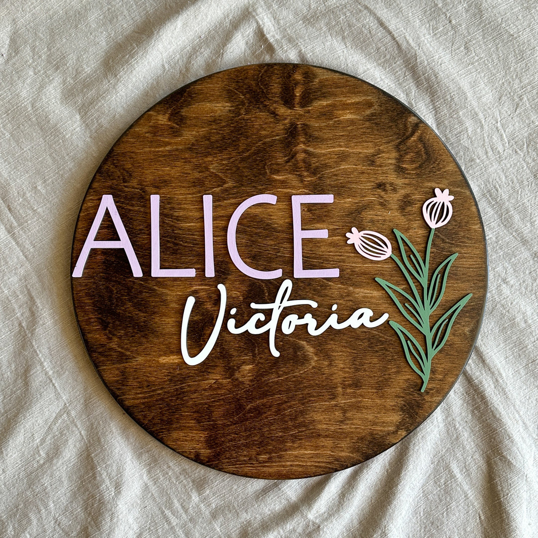 Alice Victoria flower newborn baby name sign