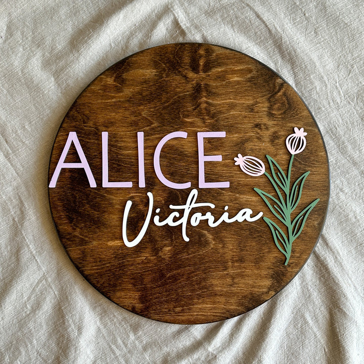 Alice Victoria flower newborn baby name sign