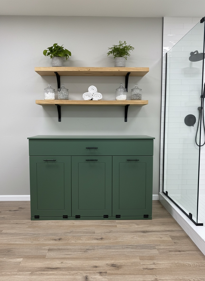 Freestanding Triple laundry with a storage drawer in green
