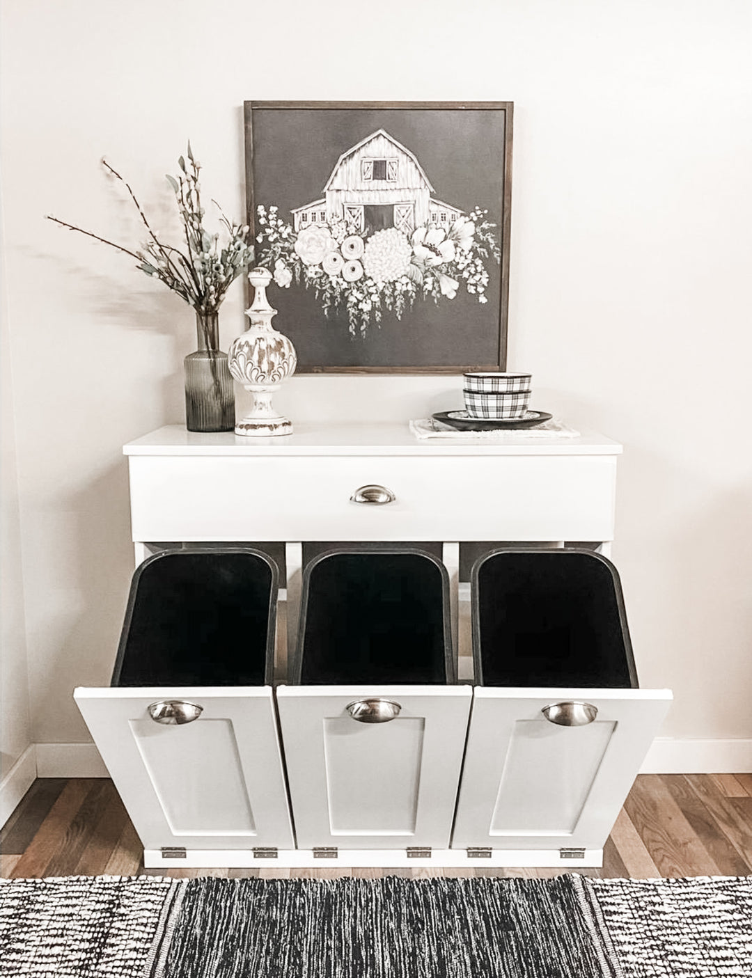 Best seller white slim triple trash cabinet