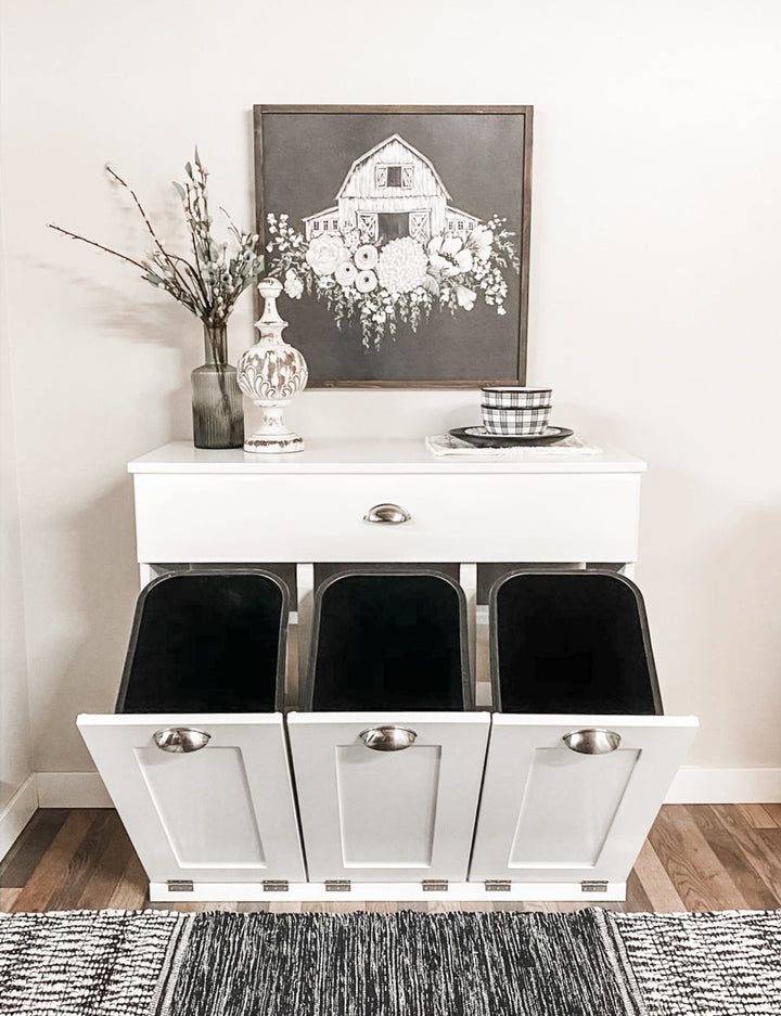 Best seller white slim triple trash cabinet