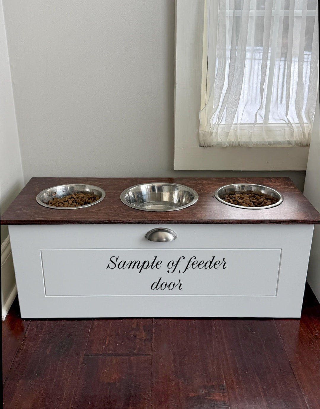 3 dog food storage container 3 bowl elevated pet feeder with storage drawer farmhouse style – The  LoveMade Home