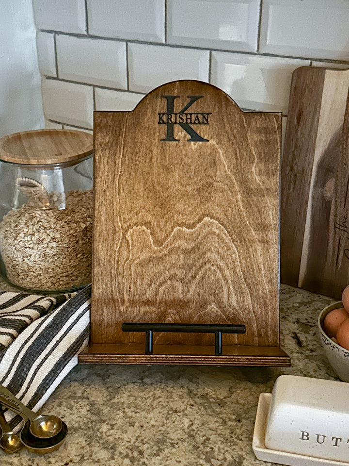 Monogram style cookbook holder