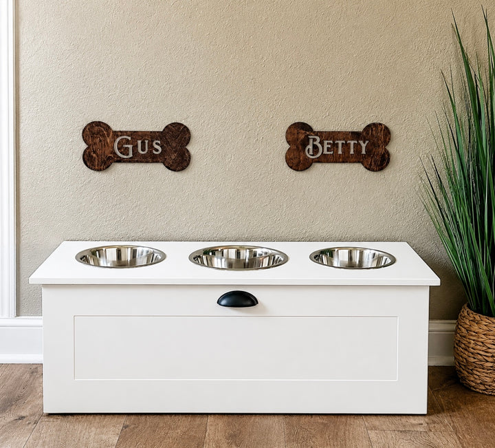 3 bowl elevated pet feeder with storage drawer