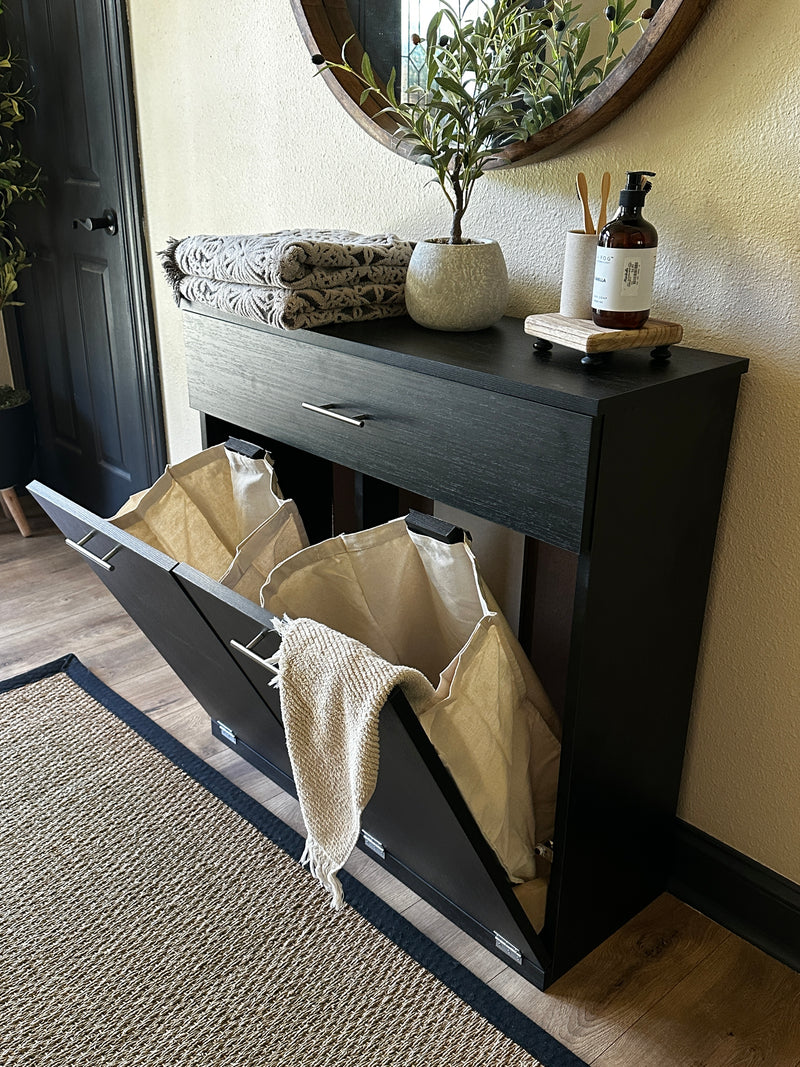 Dashwood laundry with a storage drawer in black wood look modern style