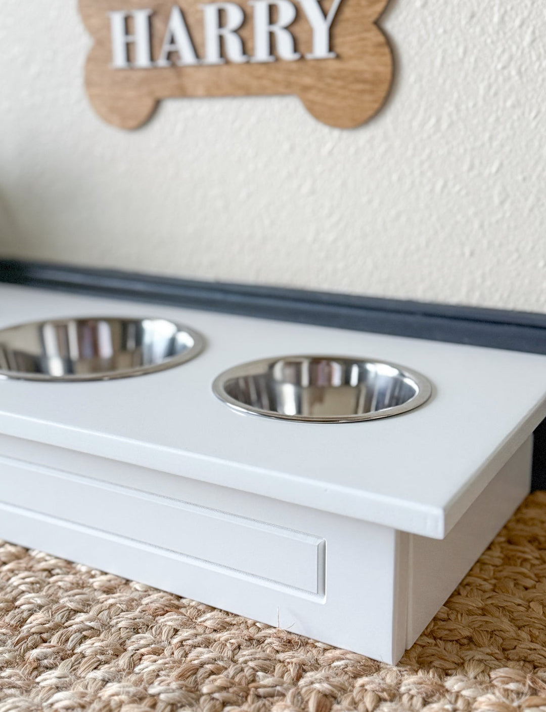 3 bowl small size elevated pet feeder in white