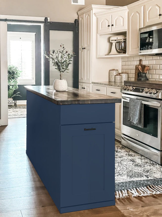Kitchen Island with Pull-Out Trash Cabinet &amp; Drawers - Butcher Block Top - Handmade