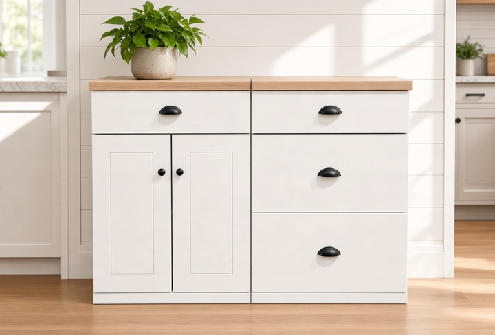 Furniture style slim design cabinet with storage drawers in white